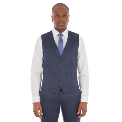 Deep blue micro wool blend tailored fit waistcoat